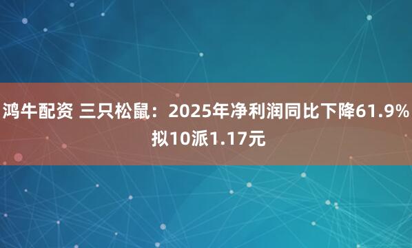 鸿牛配资 三只松鼠：2025年净利润同比下降61.9% 拟10派1.17元